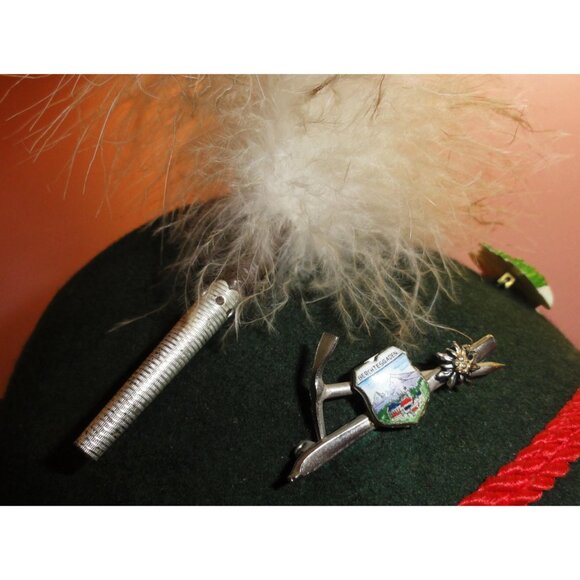 Vintage German Alpine Tyrolean Hat w/ Feather and pins Oktoberfest main image 8